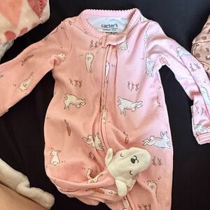 Carter's Pink Baby Sleeper with Bunny Print